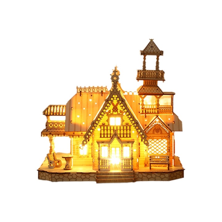 3D fa puzzle, Enforose, vintage villa stílus, kreatív készlet, 7 év feletti gyermekeknek