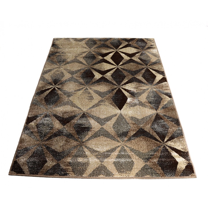 Килим Covorexpert Kaleidoscop 13038-116, Размер 60 x 110 см, Бежов, Сив, Кафяв, Дължина на нишката 6 мм, Антиалергичен, Полипропилен, Хол, Спалня, Трапезария, Офис