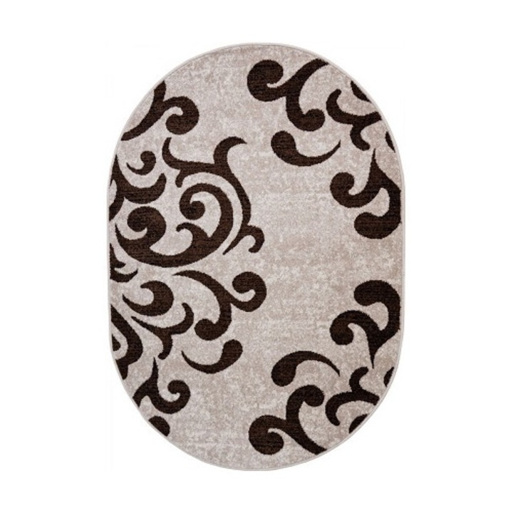 Ovális szőnyeg, Covorexpert Ramuri 16028-118 modell, 200 x 300 cm, Bézs/Barna, 7 mm szálhossz, Antiallergén, Polipropilén, Nappali, Hálószoba, Étkező, Iroda