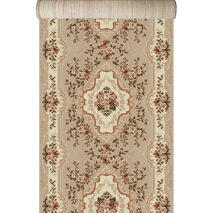 Traversa Festonata / Surfilata, Model Covorexpert Lotos 570-100, Lungime Fir 9mm, Latime 0.8m, Marime 80 x 600 cm, Bej, Crem, Antialergic, Polipropilena, Living, Dormitor, Coridor, Hol 80 x 600