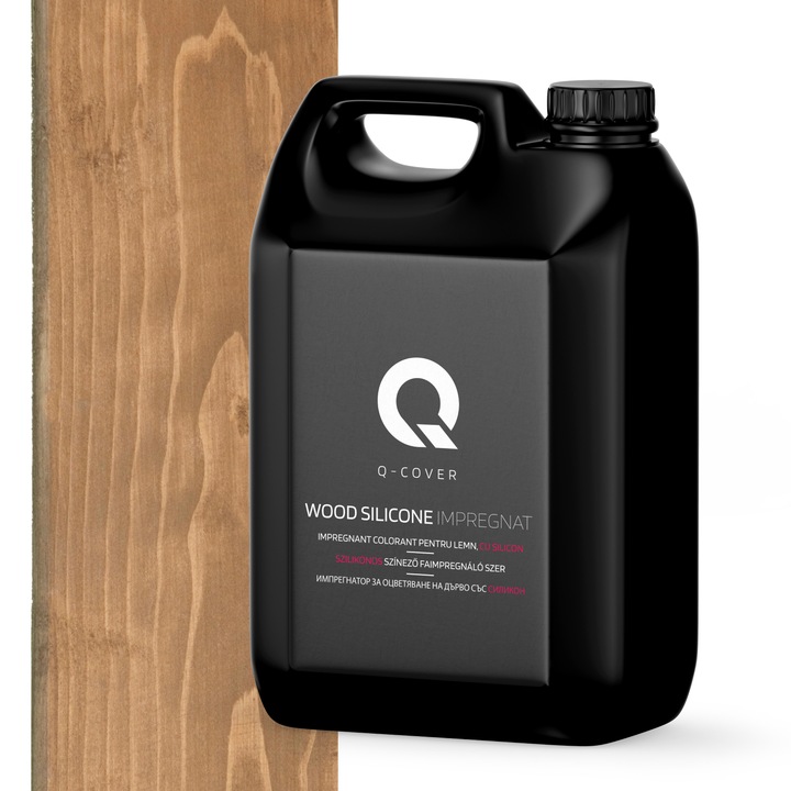 Impregnant colorant pentru lemn, cu silicon, Q-Cover, Bej samoa, pentru interior si exterior, pe baza de apa, prietenos cu mediul, usor de aplicat, foarte eficient, rezistent la murdarie, culori durabile, rezistente la UV, 5L