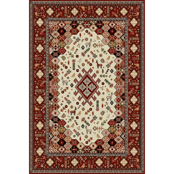 Szőnyegmodell Covorexpert Lotos 1535-210, Méret 100 x 200 cm, Piros, Szálhossz 8 mm, Antiallergén, Polipropilén, Nappali, Hálószoba, Étkező, Iroda