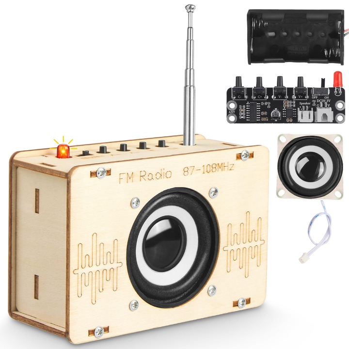 Научен комплект LYCENXI, FM радио за сглобяване, 8-12 години, 2xAA батерии, пластмаса