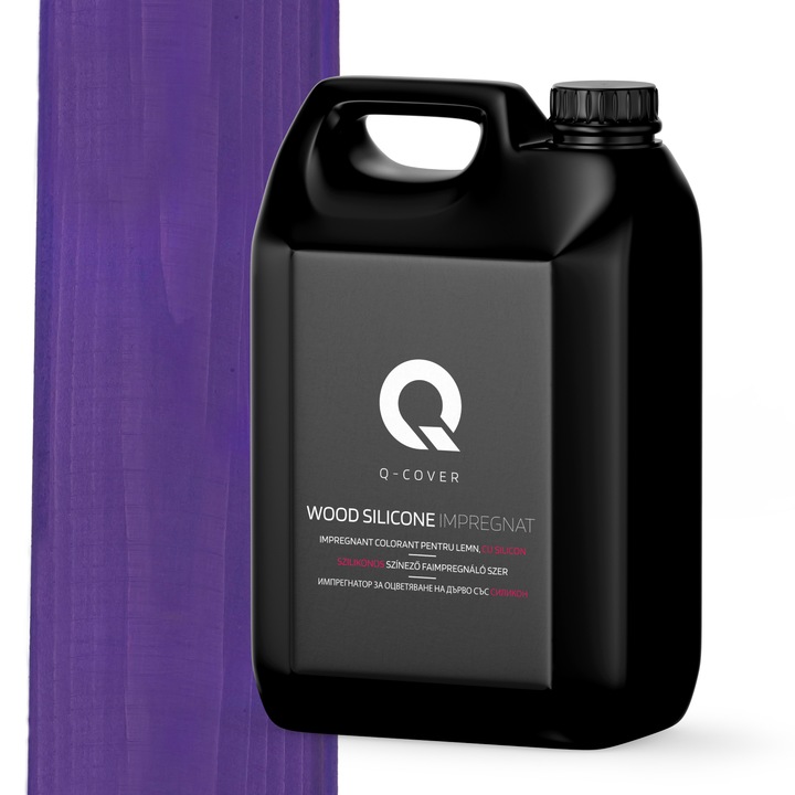 Impregnant colorant pentru lemn, cu silicon, Q-Cover, Mov, pentru interior si exterior, pe baza de apa, prietenos cu mediul, usor de aplicat, foarte eficient, rezistent la murdarie, culori durabile, rezistente la UV, 5L