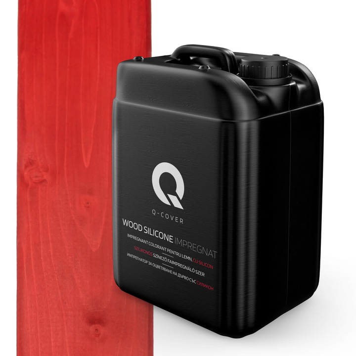 Impregnant colorant pentru lemn, cu silicon, Q-Cover, Rosu, pentru interior si exterior, pe baza de apa, prietenos cu mediul, usor de aplicat, foarte eficient, rezistent la murdarie, culori durabile, rezistente la UV, 10L