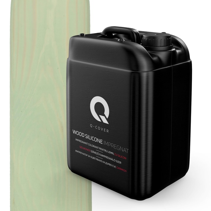Impregnant colorant pentru lemn, cu silicon, Q-Cover, Masliniu, pentru interior si exterior, pe baza de apa, prietenos cu mediul, usor de aplicat, foarte eficient, rezistent la murdarie, culori durabile, rezistente la UV, 10L