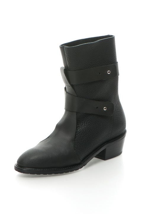 Mihaela Glavan, Cizme cowboy de piele si piele intoarsa, fara inchidere, Negru, 39