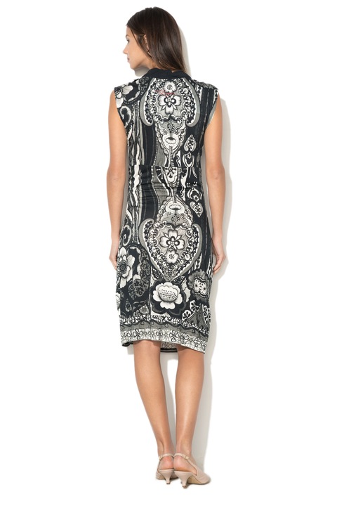 DESIGUAL, Rochie din jerseu cu imprimeu floral Estrella, Negru/Alb, S