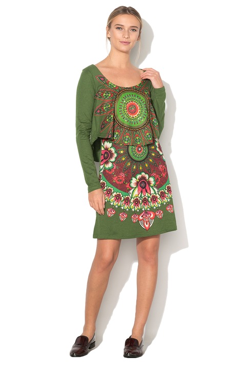 DESIGUAL, Rochie evazata cu aspect 2 in 1 Lamber, Verde oliv, S