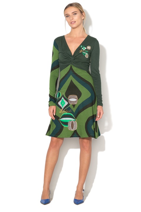 DESIGUAL, Rochie evazata cu design innodat Yacone, Verde feriga, XL