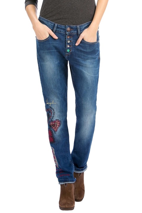 DESIGUAL, Blugi cu detalii brodate, Albastru stins, 24