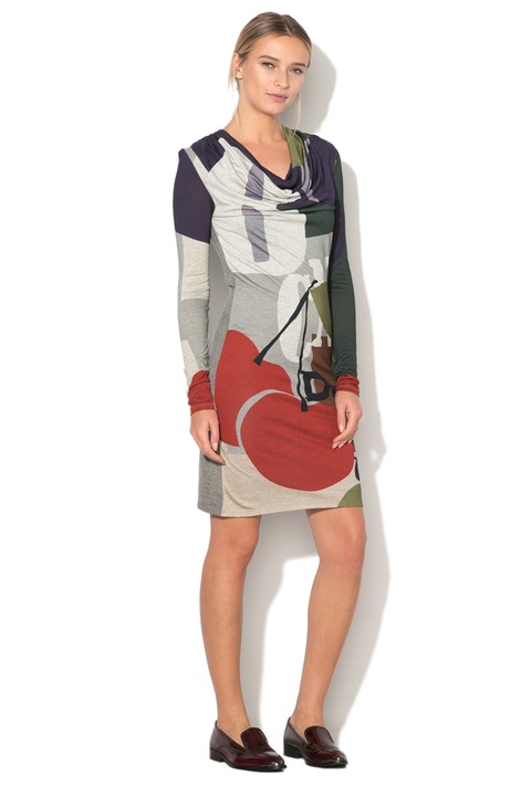 DESIGUAL, Rochie din jerseu cu decolteu drapat Azahara, Multicolor, XXL