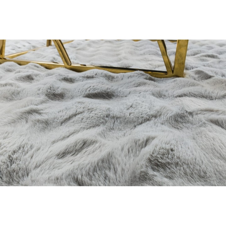Белгийски килим Covorexpert Fur LOP 076, 3D ефект, имитация на заешка пух, размер 80 x 150 см, сив, дължина на косъм 23 мм, противоплъзгащ, антиалергичен, полиестер, хол, спалня, трапезария, офис