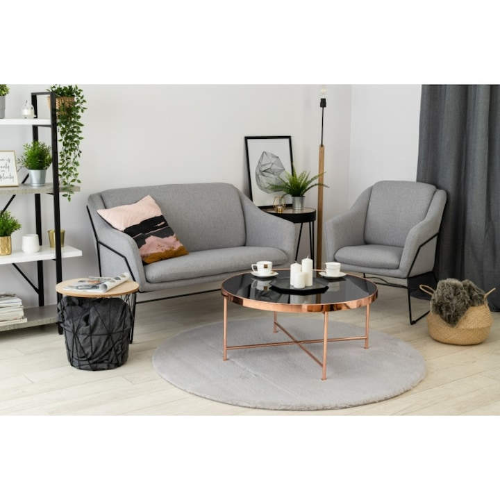 Covor Rotund Premium Belgian Model Covorexpert LOP 070, Marime 80 x 80 cm, Gri, Lungime Fir 23 mm, Antiderapant, Antialergic, Poliester, Living, Dormitor, Sufragerie, Birou 80 x 80