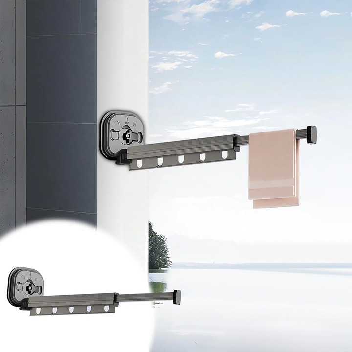 Umeras pentru haine, suport pliabil din aliaj de aluminiu, cu ventuze, pentru interior, balcon, economisire spatiu
