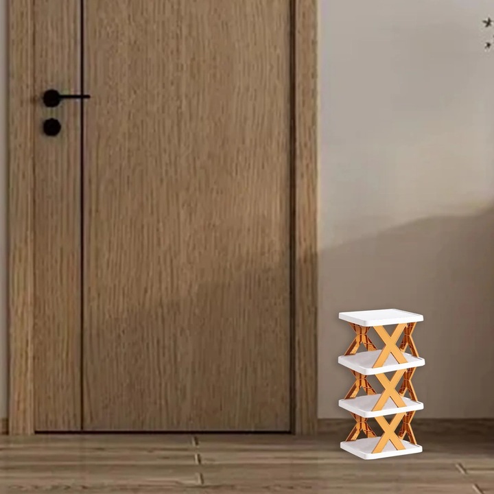 YANYXR BCS2906867 cipőtartó, moduláris emeletes ABS, 4 szintes, csavarmentes összeszerelés, 4–6 pár kapacitás, narancssárga/fehér, 26x24x48 cm