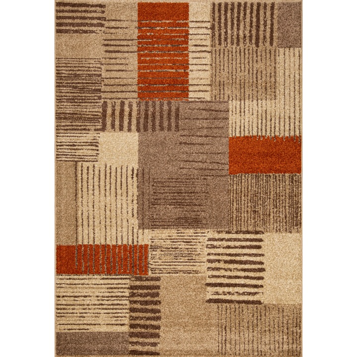 Covor Model Covorexpert Orlando 22002, Marime 160 x 235 cm, Maro, Portocaliu, Lungime Fir 10 mm, Antialergic, Polipropilena, Living, Dormitor, Sufragerie, Birou 160 x 235