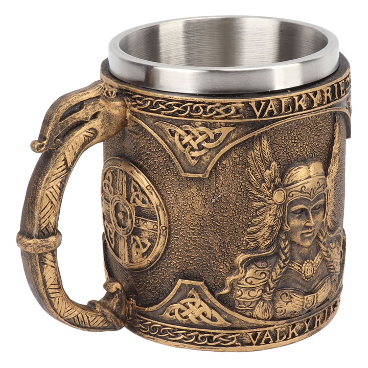 Чаша от неръждаема стомана с пиратски модел, голям капацитет, бронз, 9,5x13,5x10,5см