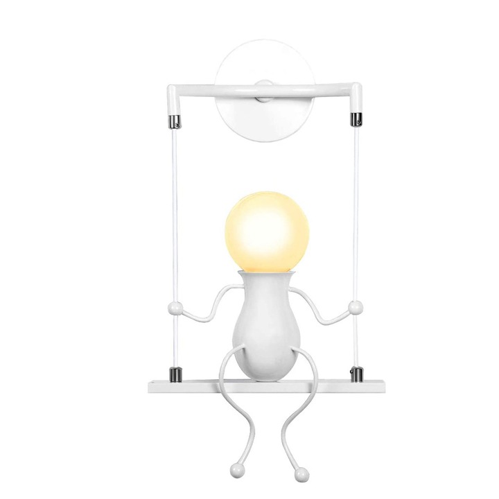 Aplica de perete creativa humanoida, fier si otel inoxidabil, alb, 14x48x11cm