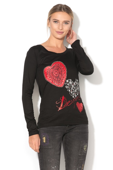 DESIGUAL, Bluza cu model grafic, Negru, L