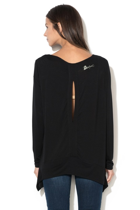Desigual, Bluza din sifon cu terminatii asimetrice, Negru, M