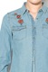 Funky Buddha, Camasa din chambray cu broderii florale, Albastru deschis/Rosu, XS