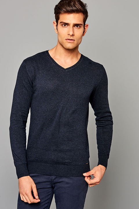 Funky Buddha, Pulover cu decolteu in V, Bleumarin, XL