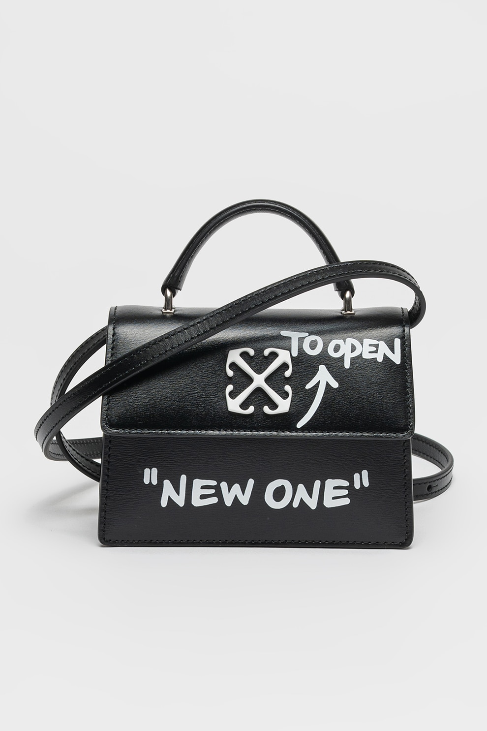 OFF-WHITE, Geanta crossbody de piele cu model, Alb, Negru - eMAG.ro