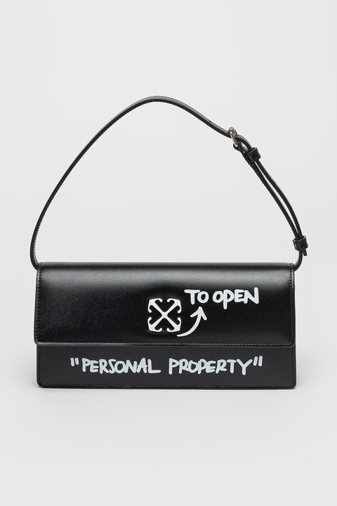 OFF-WHITE, Кожена чанта през рамо Jitney 1.0 с надпис, Бял, Черен