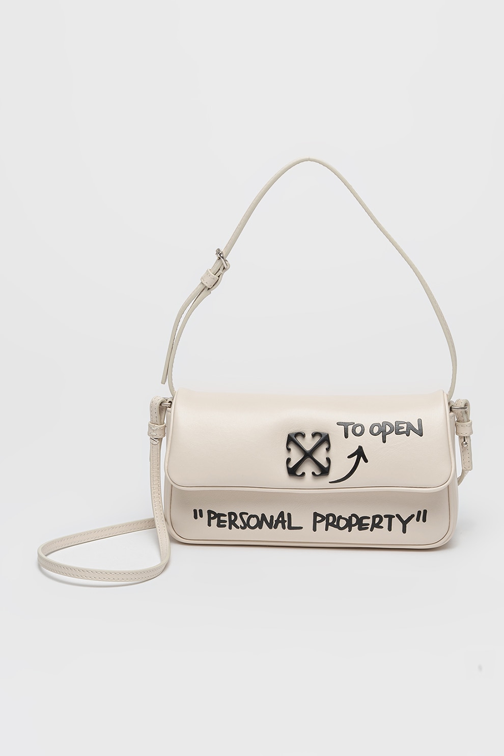 OFF-WHITE, Geanta de piele ecologica cu model, Negru, Alb murdar