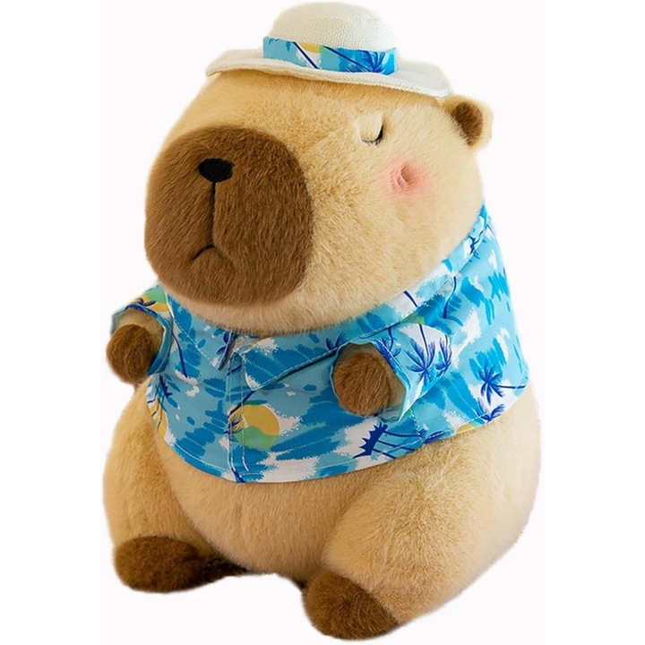 Jucarie din plus cu paturica tip Capybara cu Palarie si Camasa, pentru copii +3ani, dimensiune 45cm, culoare crem ABYZ™