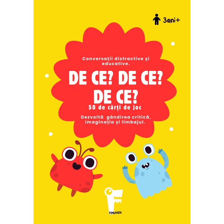 Joc - DE CE? 50 de cartonase distractive si educative, 3 ani+, joc de carti Premium pentru copii, cartonase plastifiate rezistente, intr-un saculet de bumbac cu snur, Colectia Saculetul cu Jocuri - Funlandia