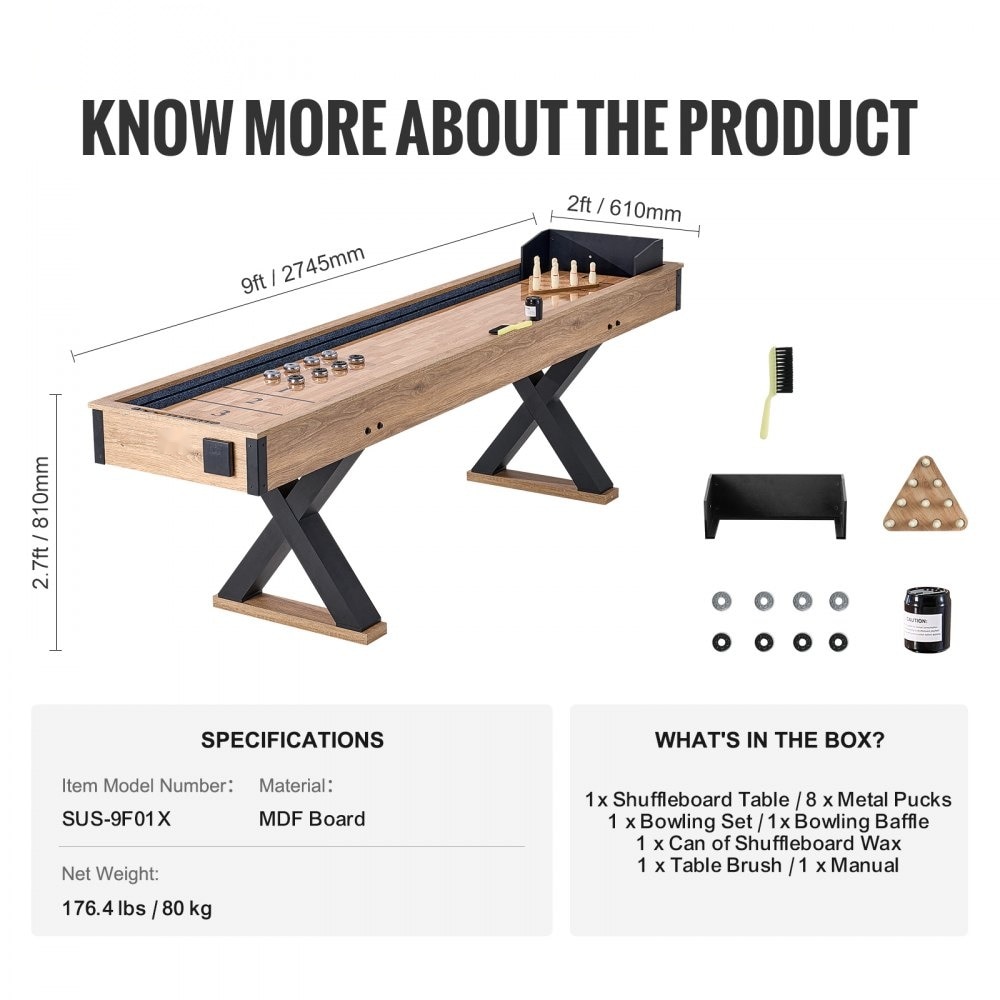 Masa Shuffleboard 2 in 1 de 9 ft, Set Combo, adaptabila pentru