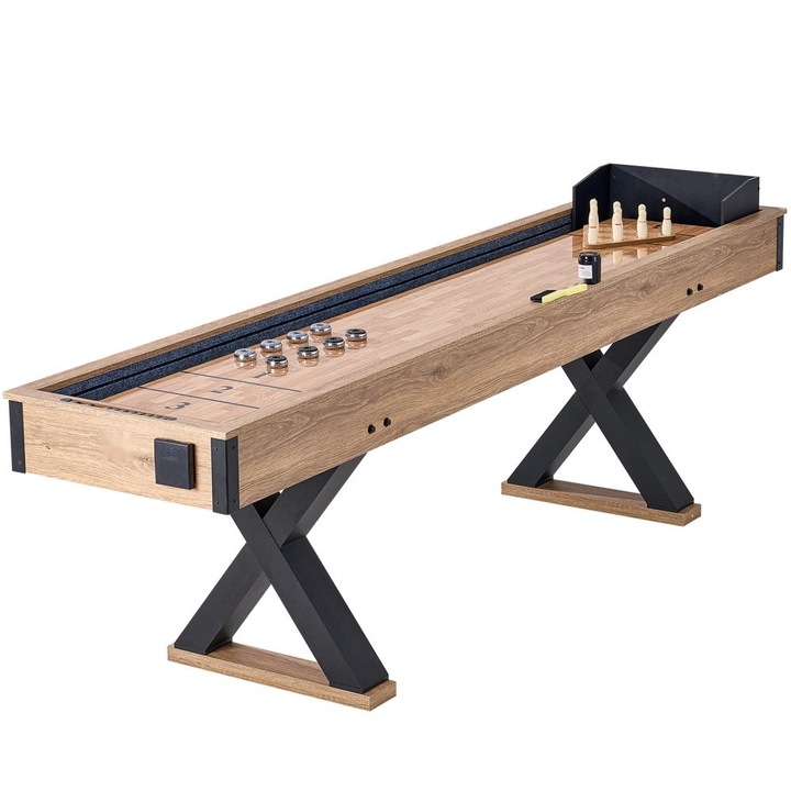 Masa Shuffleboard 2 in 1 de 9 ft, Set Combo, adaptabila pentru Jocuri de Shuffleboard si Bowling