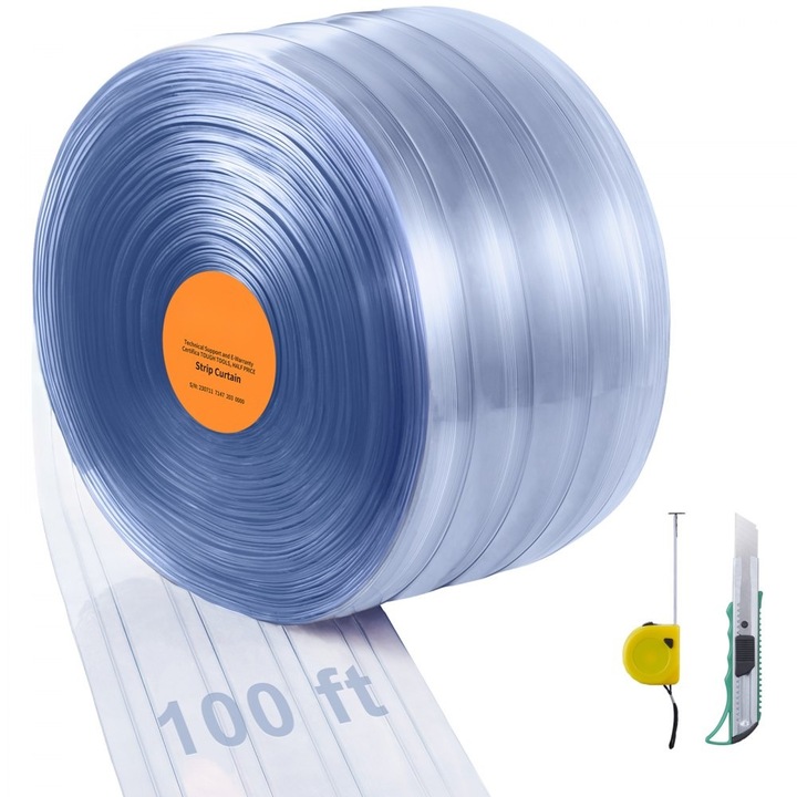 Perdele cu banda PVC, Lungime 100pi, Latime 12 inch, Grosime 0.12 inch, Transparente, Ideal pentru Supermarket, Garaj, Depozit, Hambar, Casa Animale de Companie