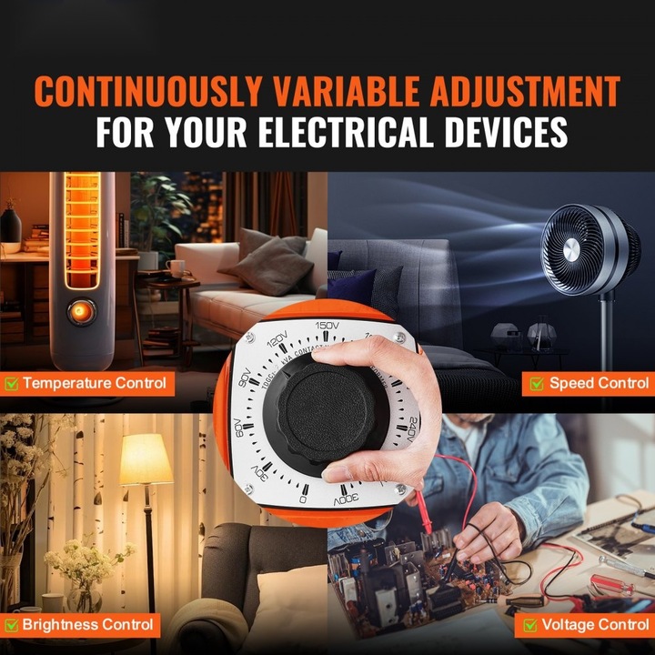 Трансформатор на напрежение, 2000VA, регулируем ток 6.6A, обхват 0-300V, регулатор на напрежение, LCD дисплей, CE сертификат