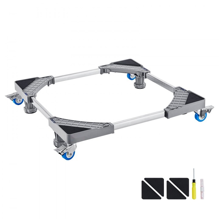 Suport Mini Frigider, Capacitate Incarcare 181 kg, 4 Picioare Robuste, 4 Roti Pivotante cu Blocare, Pedestal pentru Masina de Spalat si Uscator, Baza Mobila Universala, Baza Reglabila Multifunctionala