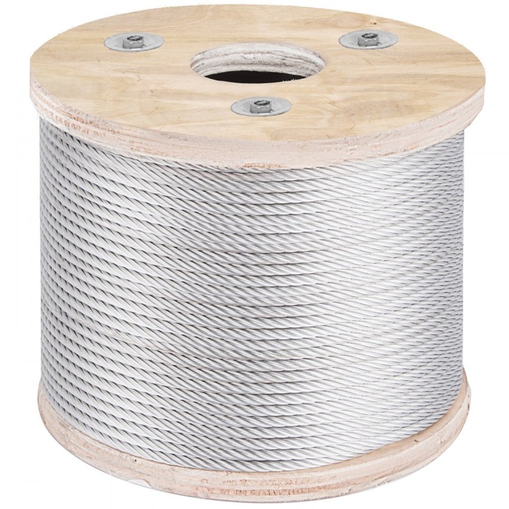 Cablu din otel inoxidabil 304, grosime 4.8 mm, structura 7x19, lungime 76 m, pentru balustrade, terase, proiecte DIY