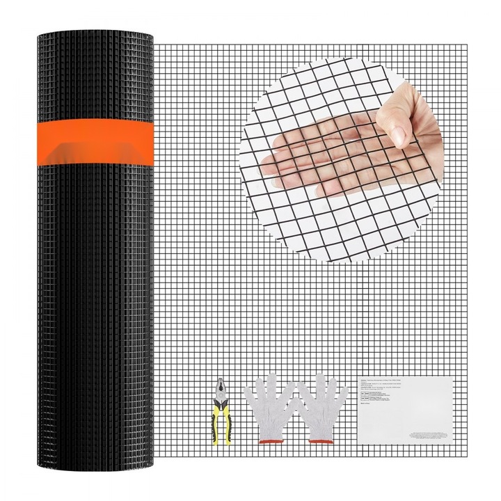 Plasa de sarma galvanizata, Rola 36x50 picioare, Calibru 19, Acoperita cu vinil, Pentru gard pui si iepuri, Bariera cos de gaini, Incinte pentru pasari de curte