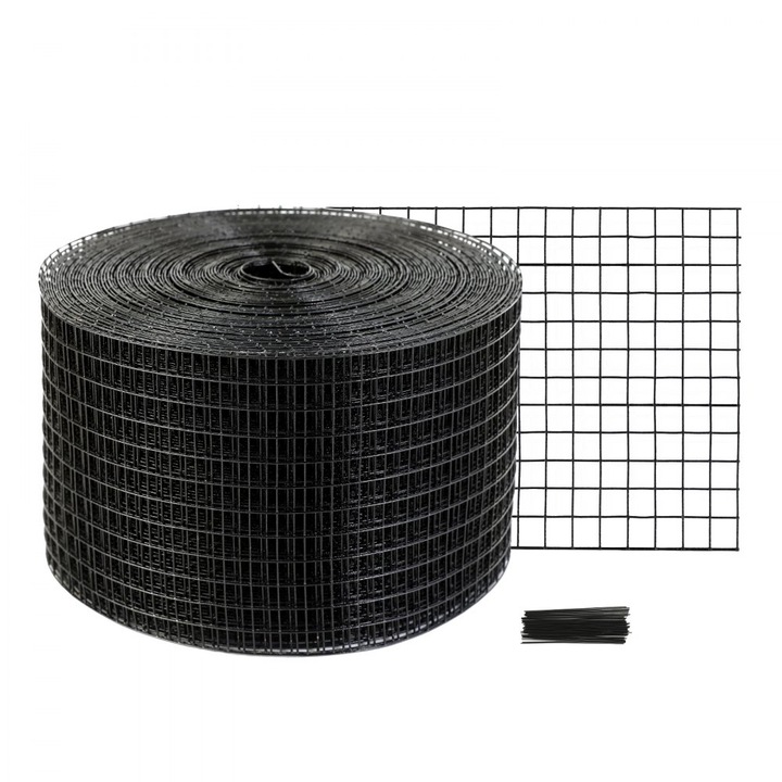 Panou Solar pentru Pasari, Kit de rola Critter Guard, 8 inch x 100ft, Acoperire PVC rezistenta la rugina, 50 bucati fire pentru anvelope, Protectie pentru panouri solare, Plasa de rola de sarma de 1/2 inch