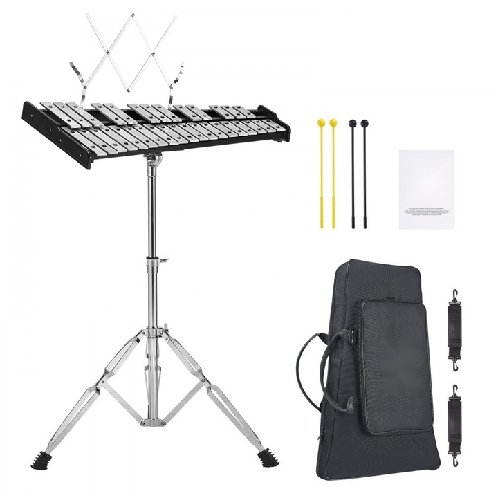 Glockenspiel Xylophone Kit, 32 hangjegy, kalapácsokkal, pálcákkal és állvánnyal