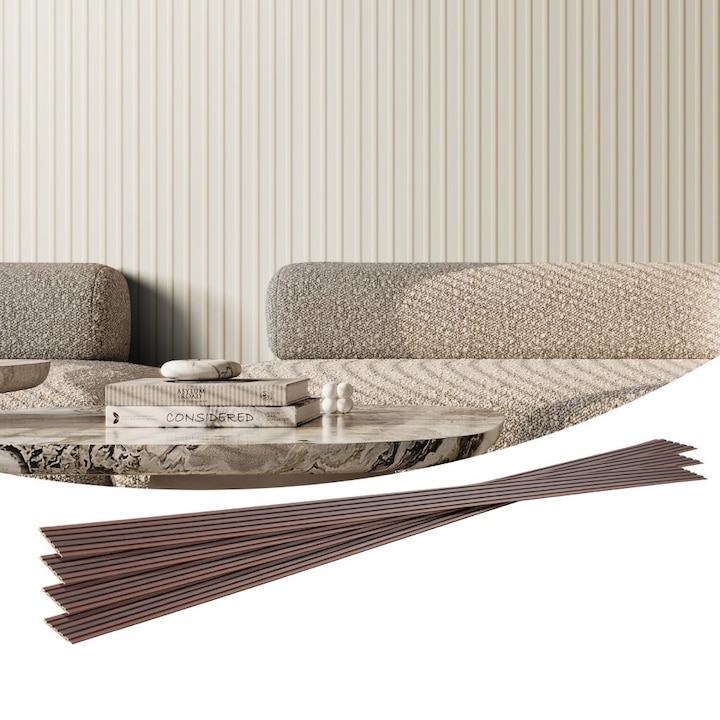 Дървени акустични панели, Комплект от 8 броя, 243,84 x 15,24 см, За стени, Модерен дизайн, Матово бял цвят