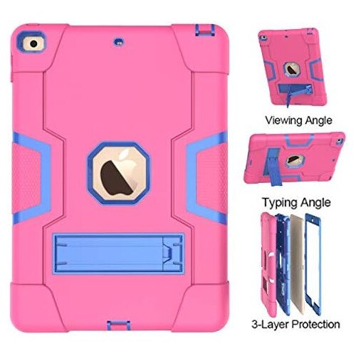 Husa robusta Sigloo pentru Apple iPad 9th/8th/7th Gen (2021/2020/2019), 10.2'', Protectie Completa, Stand Buit-in, Anti-Soc, Roz Bombon