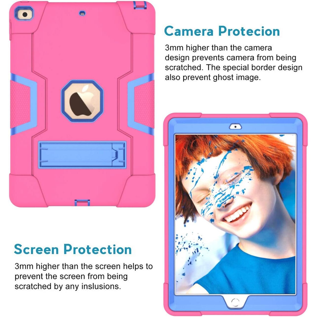 Husa robusta Sigloo pentru Apple iPad 9th/8th/7th Gen (2021/2020/2019), 10.2'', Protectie Completa, Stand Buit-in, Anti-Soc, Roz Bombon