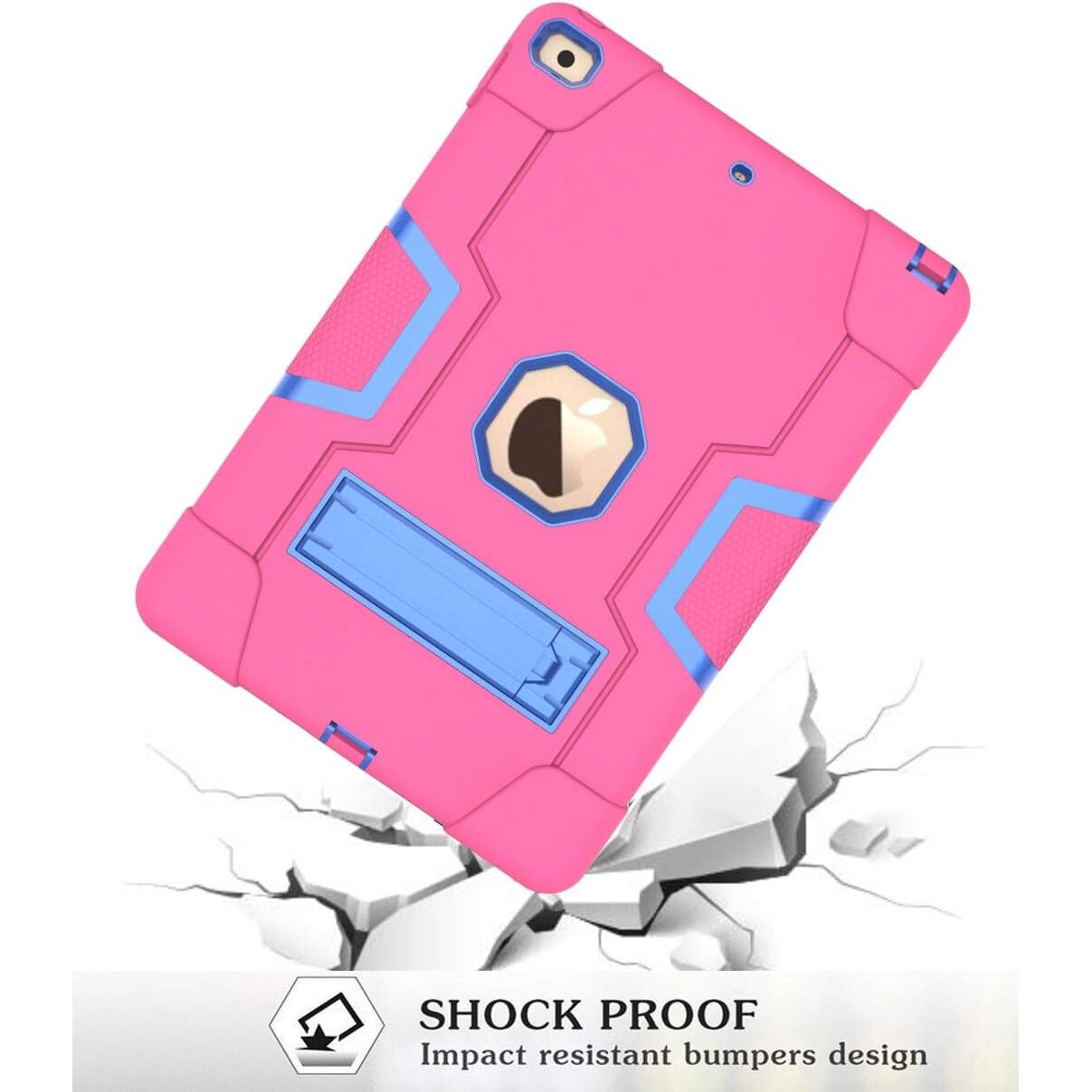 Husa robusta Sigloo pentru Apple iPad 9th/8th/7th Gen (2021/2020/2019), 10.2'', Protectie Completa, Stand Buit-in, Anti-Soc, Roz Bombon