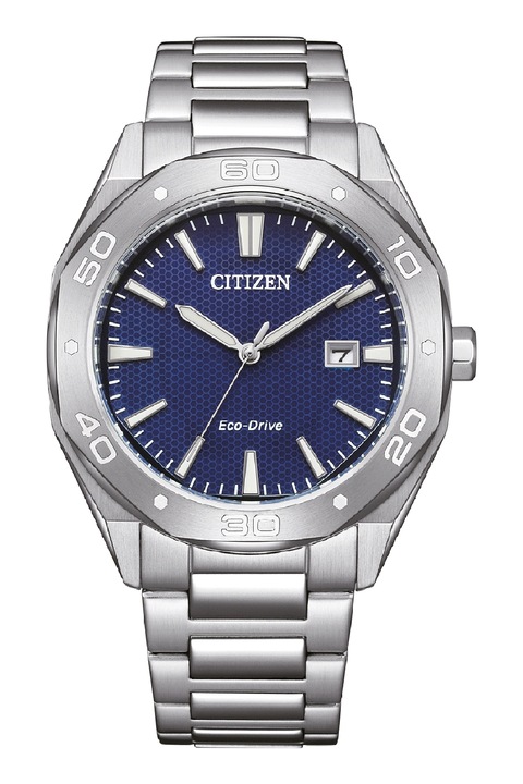 Citizen, Кръгъл часовник Eco-Drive от неръждаема стомана, Сребрист, Сребрист