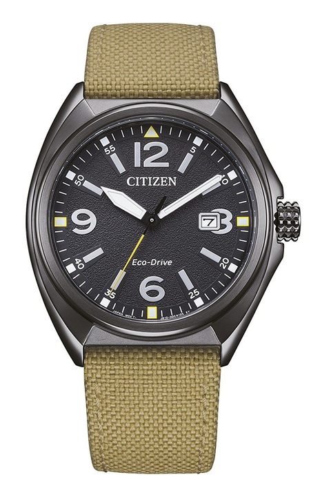 Citizen, Овален часовник Eco-Drive, Черен, Бежов