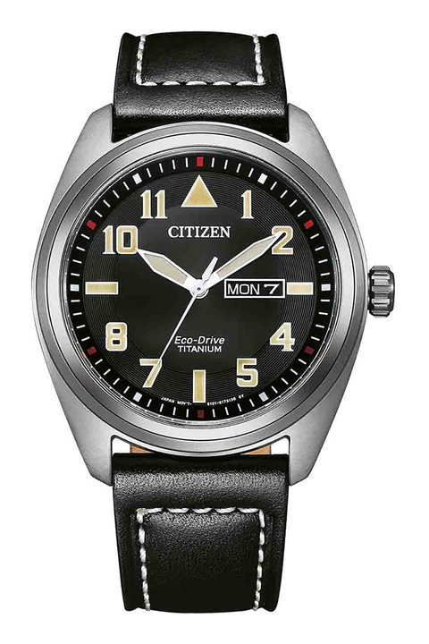 Citizen, Часовник Eco-Drive с кожена каишка, Черен