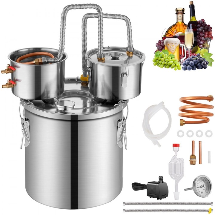 Moonshine alkohollepárló, Thumper hengerrel, 13, 2 gallon űrtartalommal, vízpumpával, sima vízzel, egyszerűsített lepárlási módszerrel