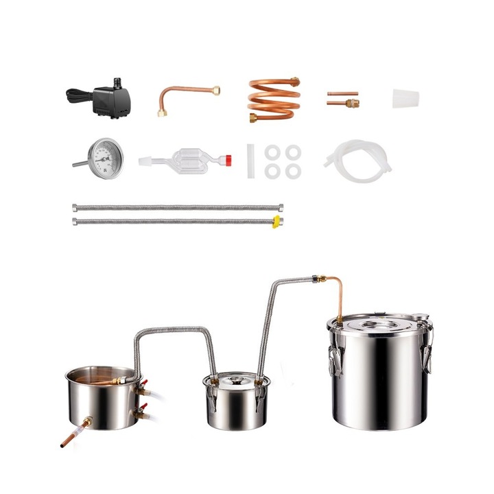 Moonshine alkohollepárló, sima víz, 5 gallon űrtartalom, Thumper palack, 8 W-os vízpumpa